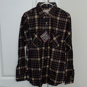 Vintage New Retro 70’s Bud Berma Highlander Flannel black brown tan plaid Shirt